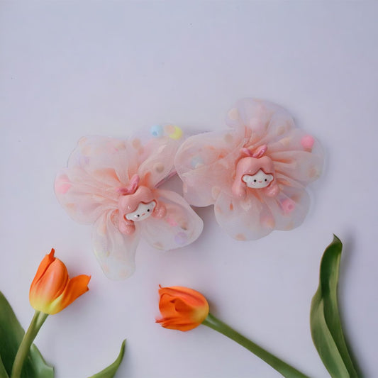 Blooming with Beauty: Peach Flower Doll Hair Clips