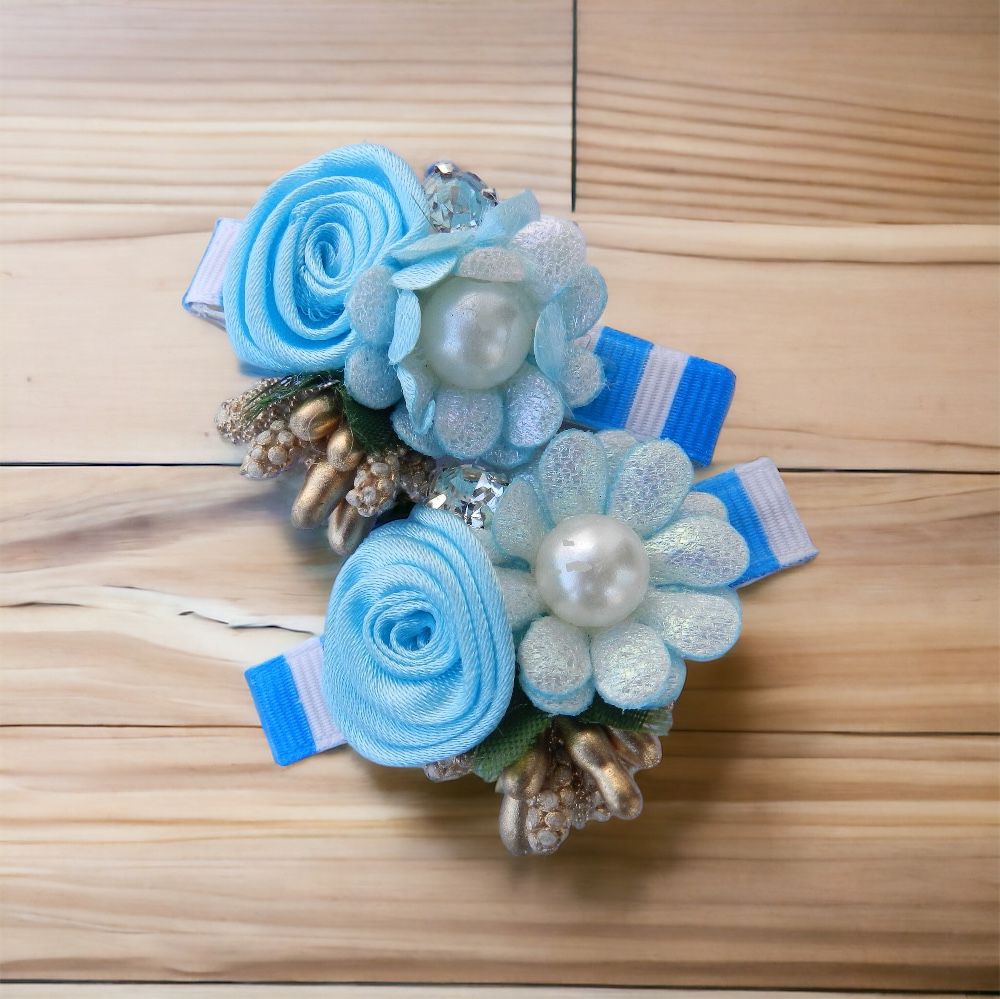 Double Flower Hair Clip with Faux Pearls for Girls