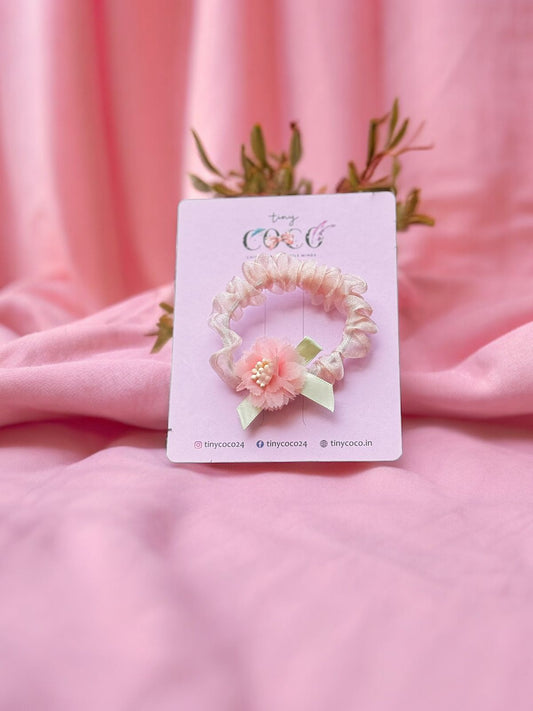 Tiny Coco Organza Scrunchie with Blooming Flower