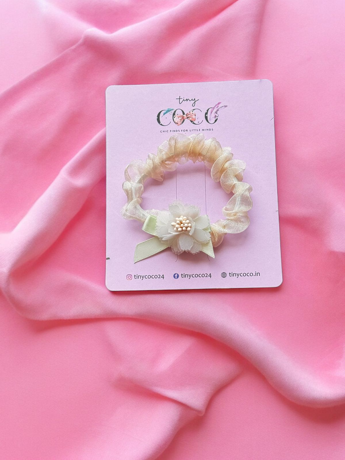 Tiny Coco Organza Scrunchie with Blooming Flower