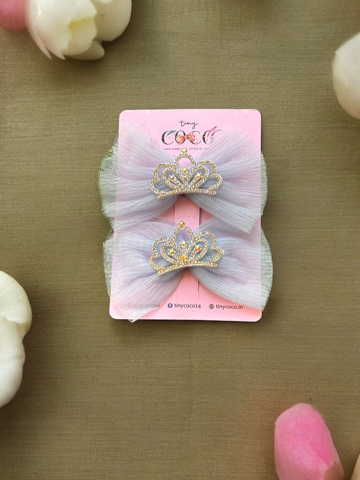 Bejeweled in Softness: Crown Hair Pins set of 2 with Delicate Net Accents (6 Colors)