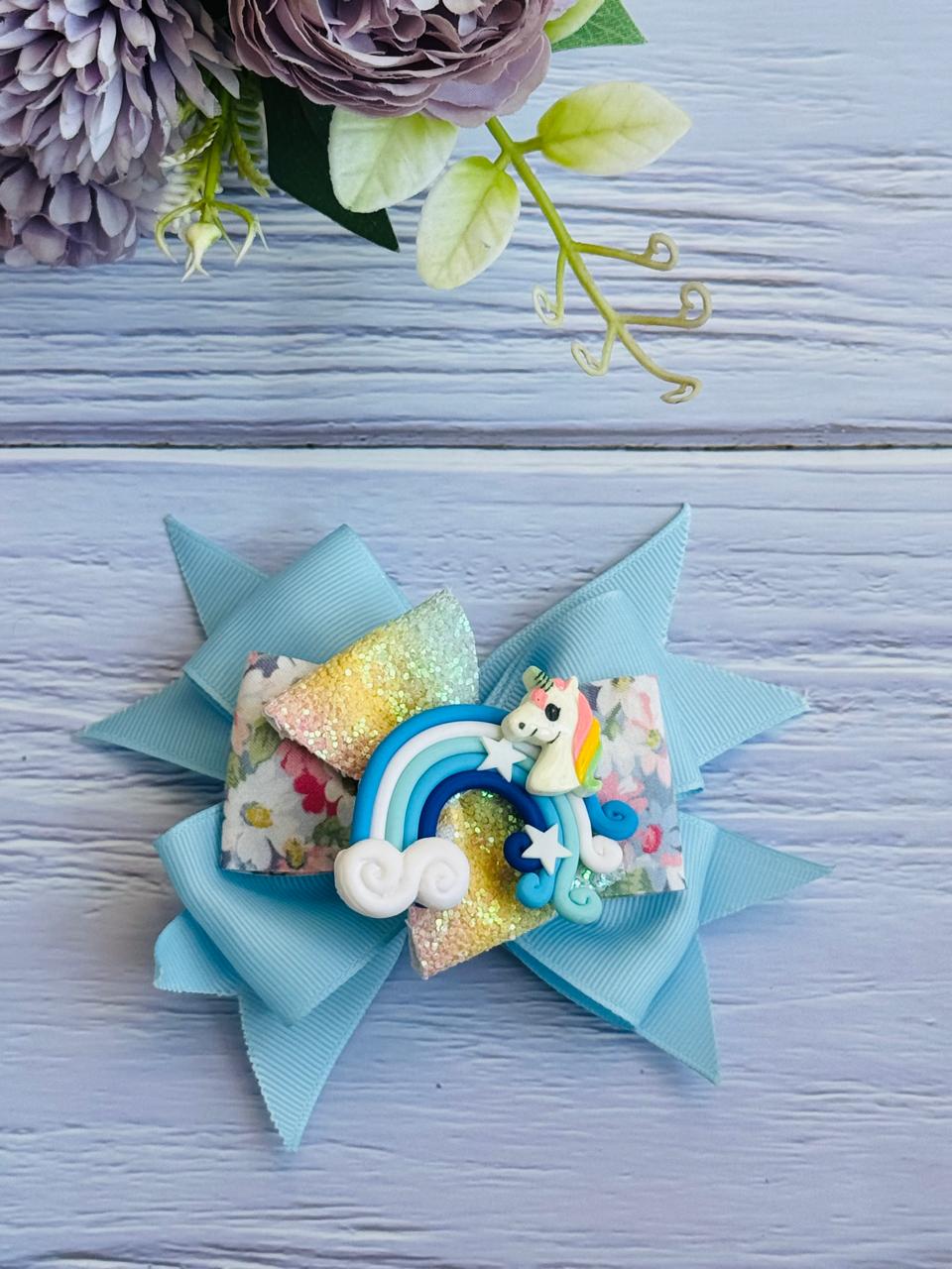 Dreamy Unicorn Rainbow Hair Bow Pin