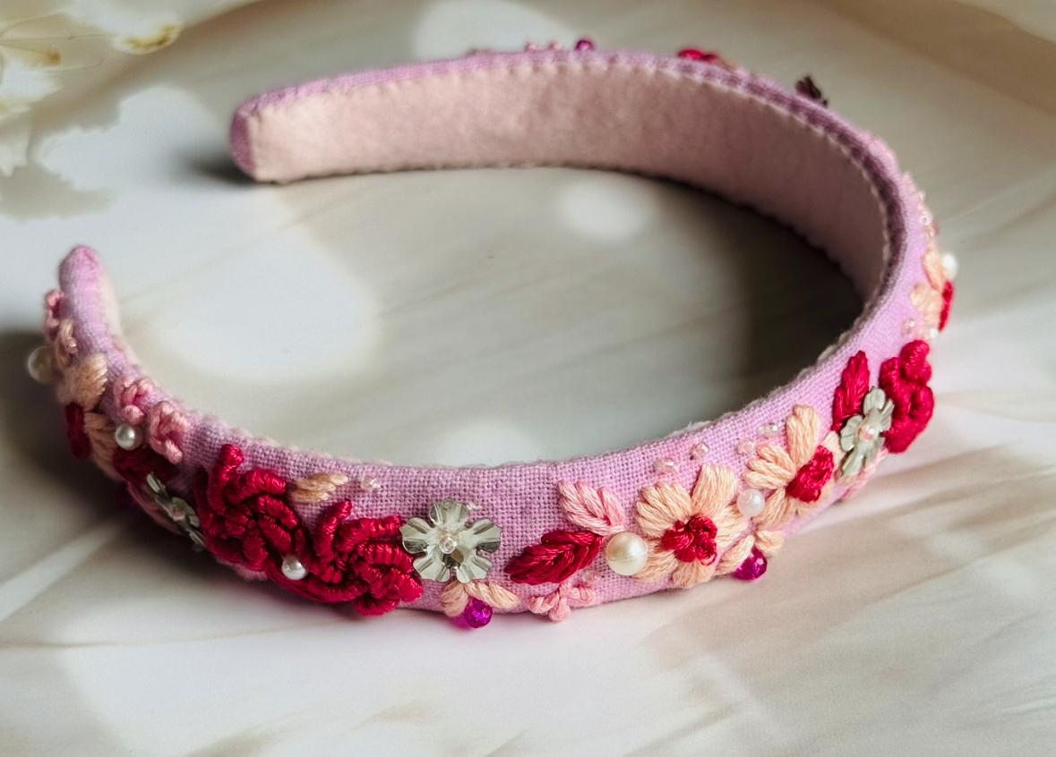 Soft Floral Hand embroidered Hairband for Kids