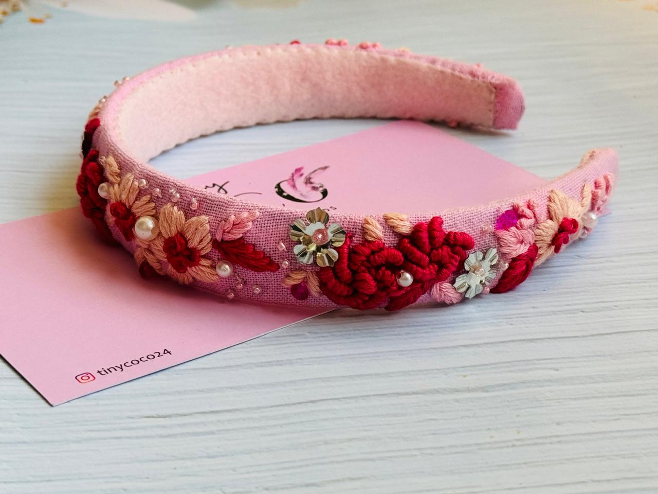 Soft Floral Hand embroidered Hairband for Kids