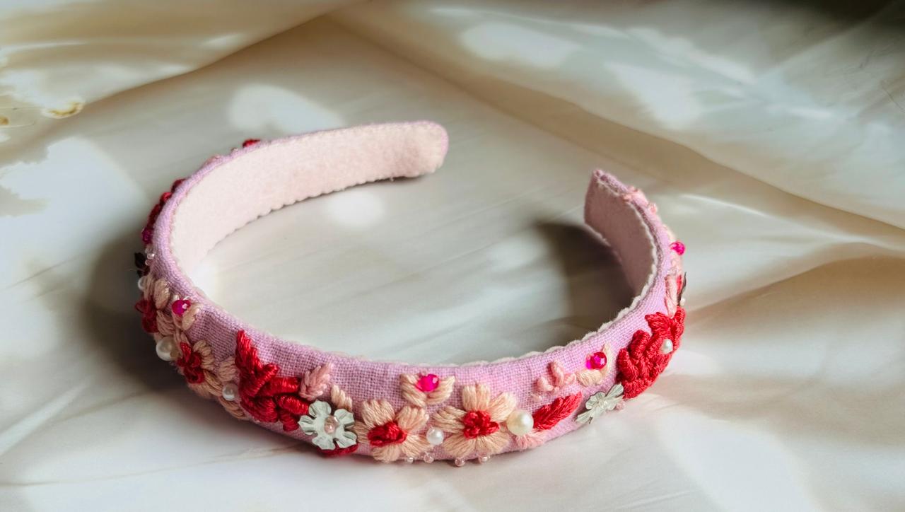 Soft Floral Hand embroidered Hairband for Kids