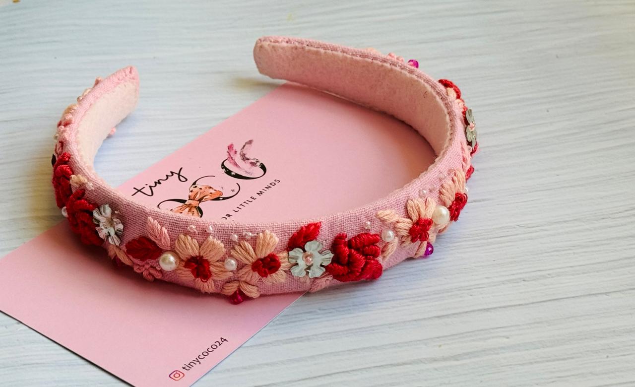 Soft Floral Hand embroidered Hairband for Kids