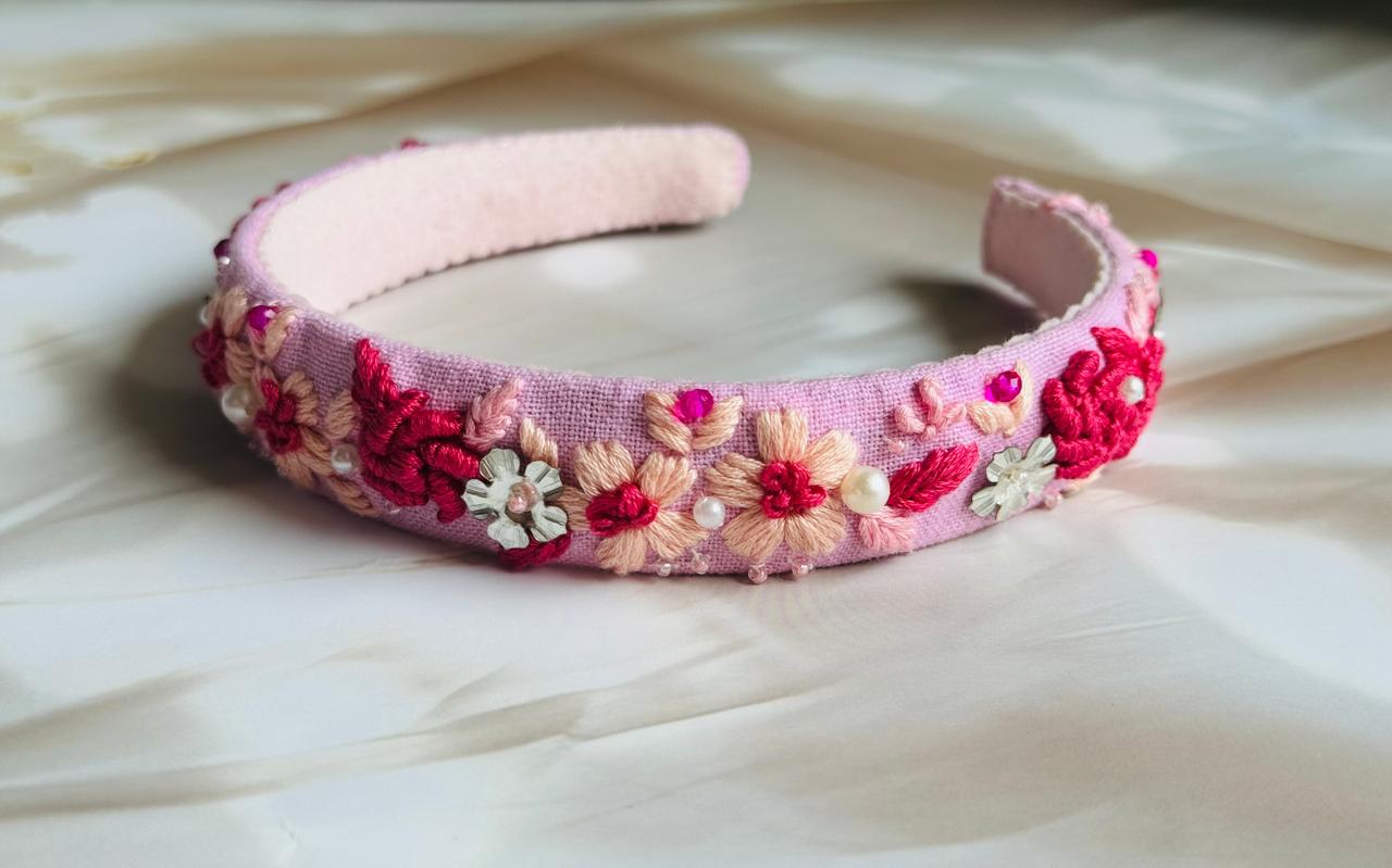 Soft Floral Hand embroidered Hairband for Kids