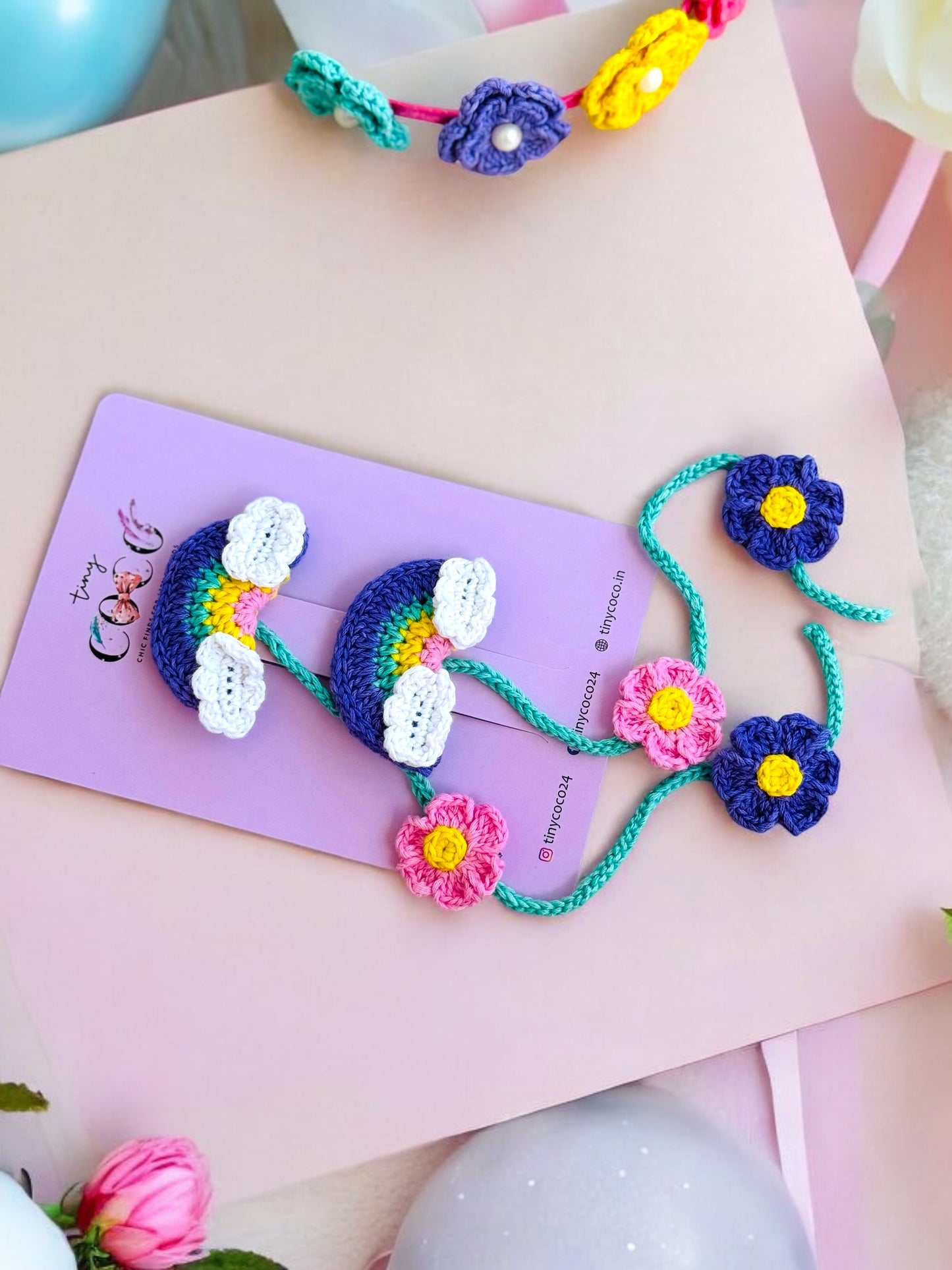 Rainbow Flair with Braided Blooms: Handmade Crochet Pin pair