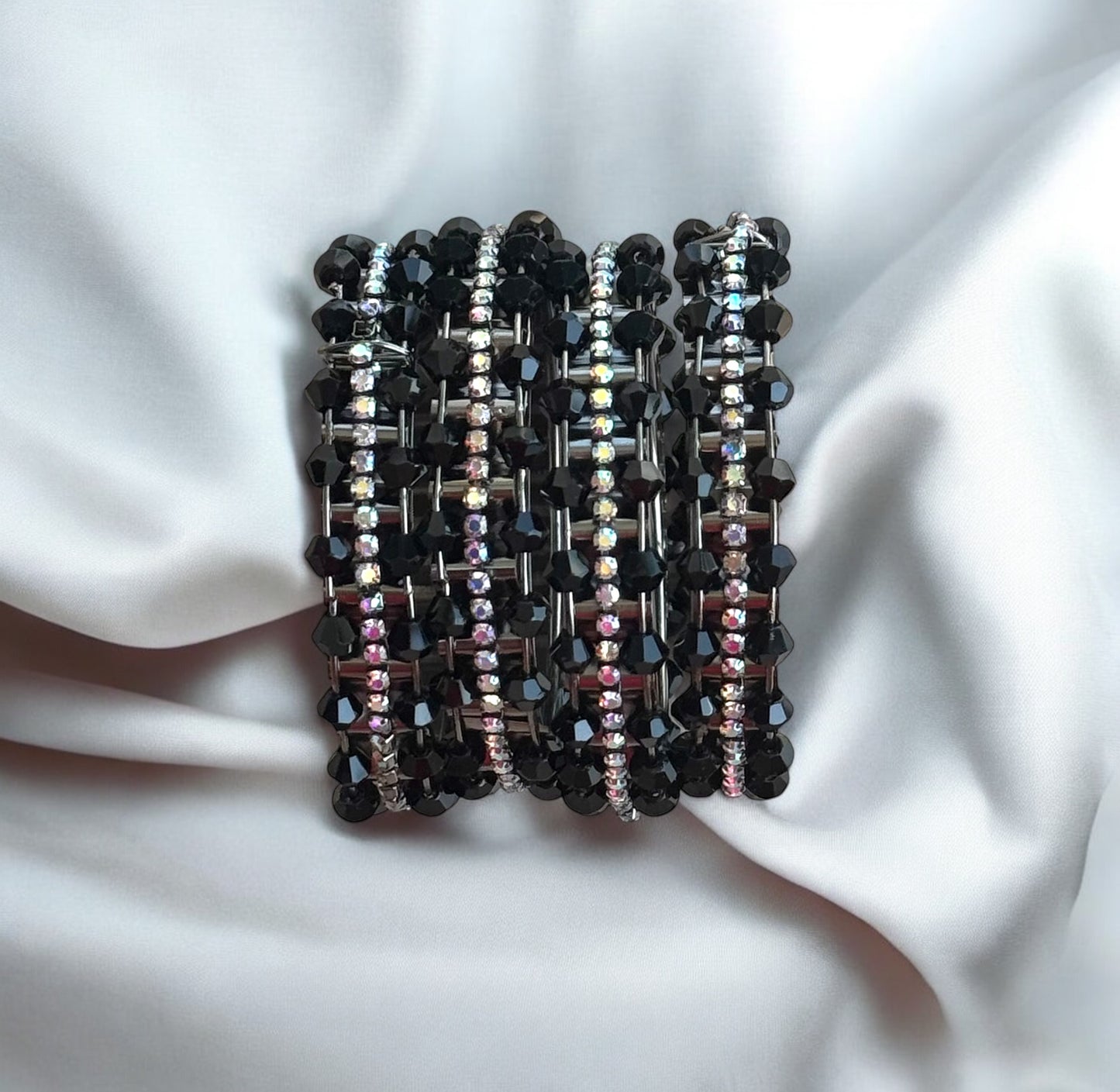 Black Beads and Silver Rhinestones Bangles