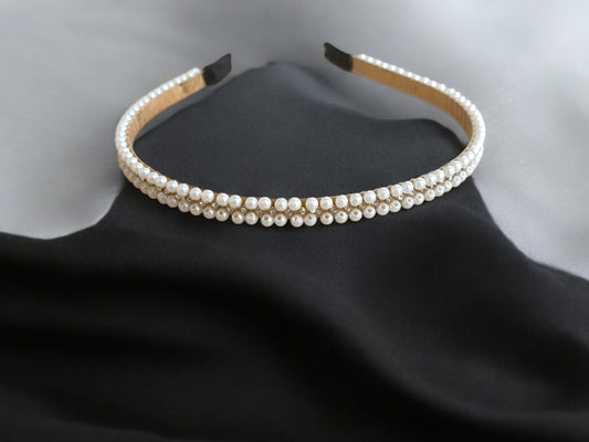 White Pearl and Silver Rhinestone Hairband