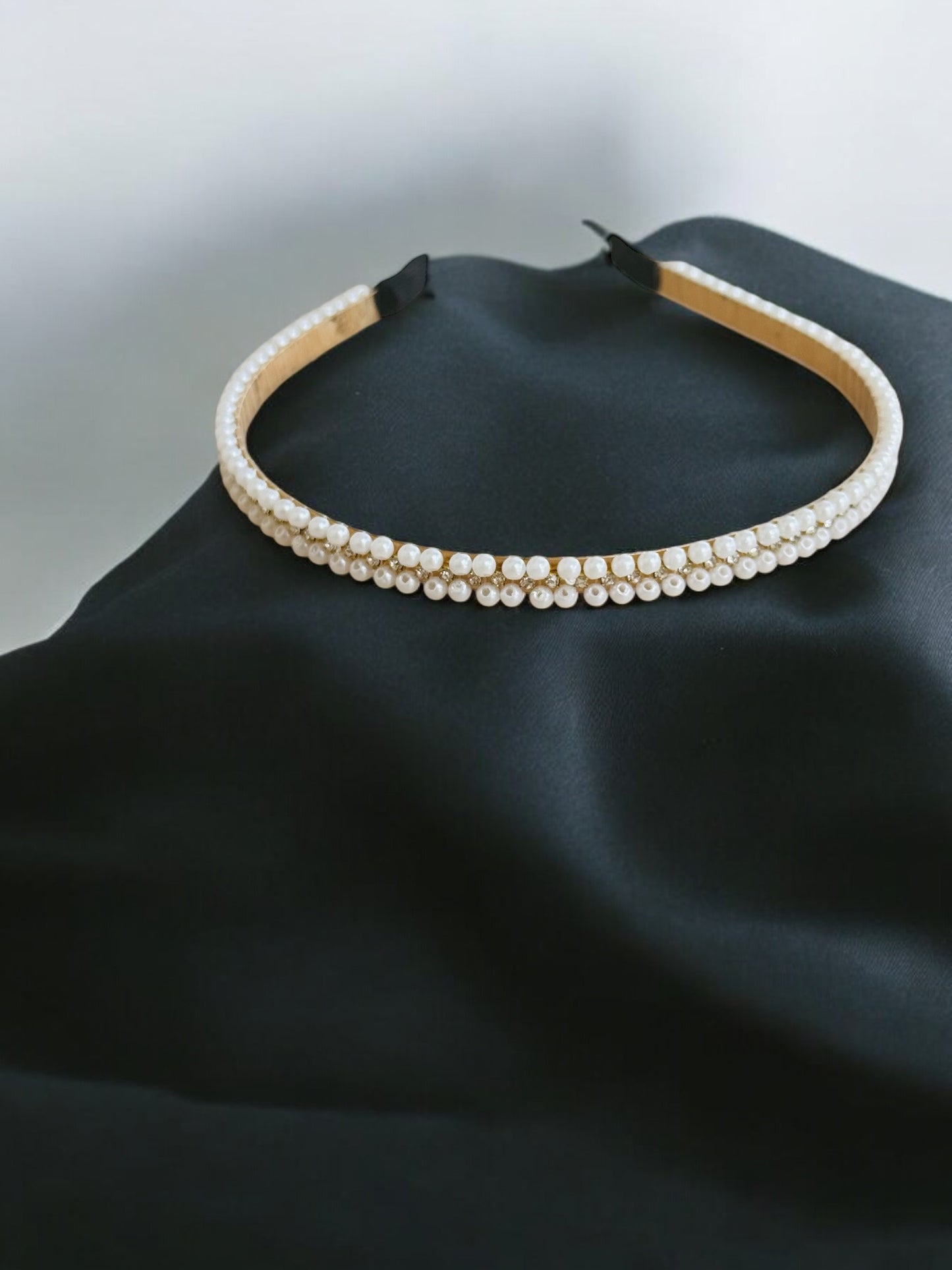 White Pearl and Silver Rhinestone Hairband