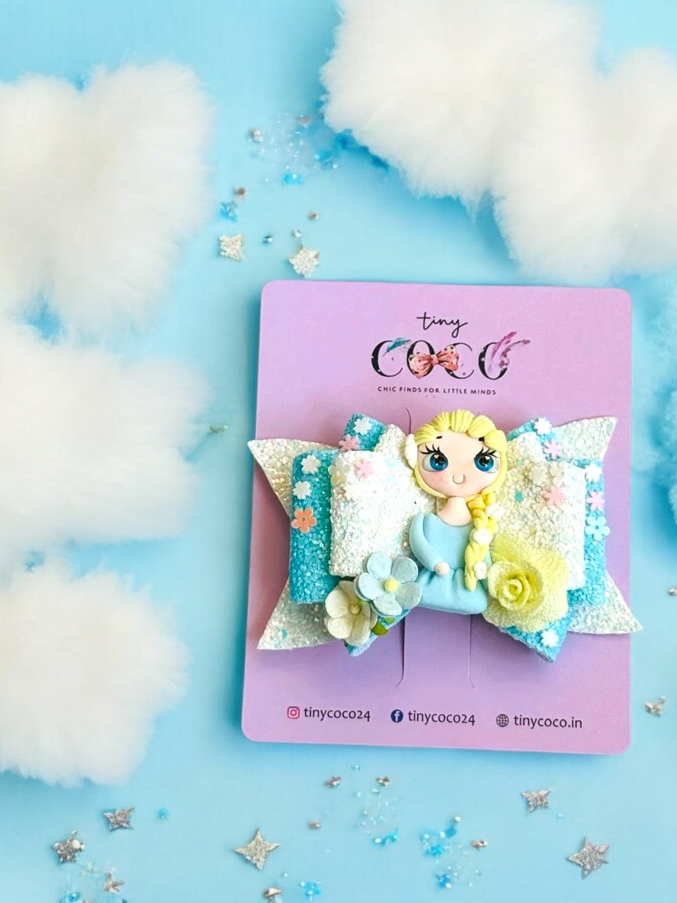 Frozen Elsa Inspired Glitter Hair Bow Pin