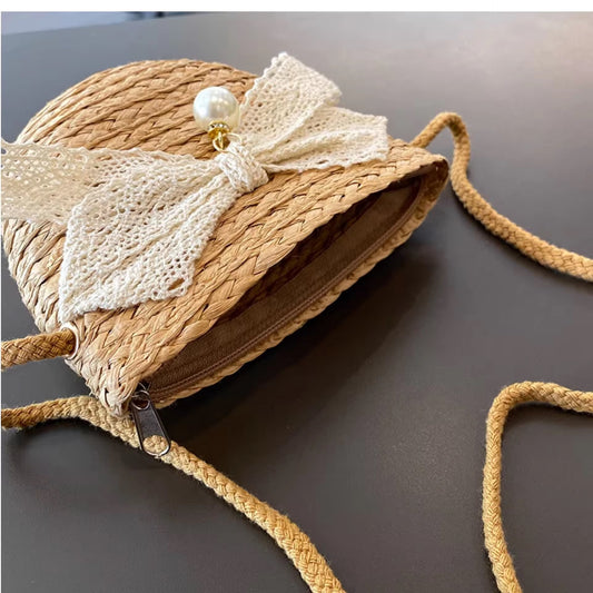 Sunny Days Sparkle: Mini Straw Beach Bag (5")