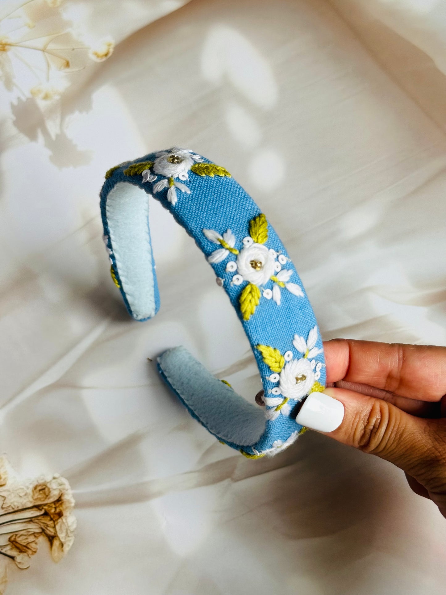 Embroidered Floral Hair Band with Sparkle