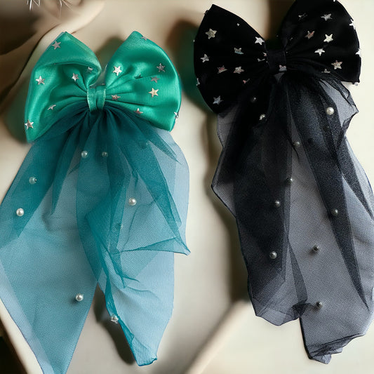 Dreamy Delights: Net, Chiffon, and Pearl Hair Bows