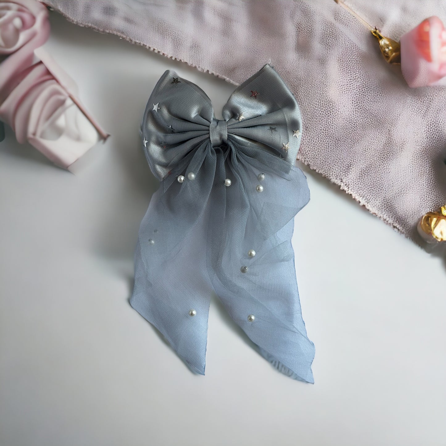 Dreamy Delights: Net, Chiffon, and Pearl Hair Bows