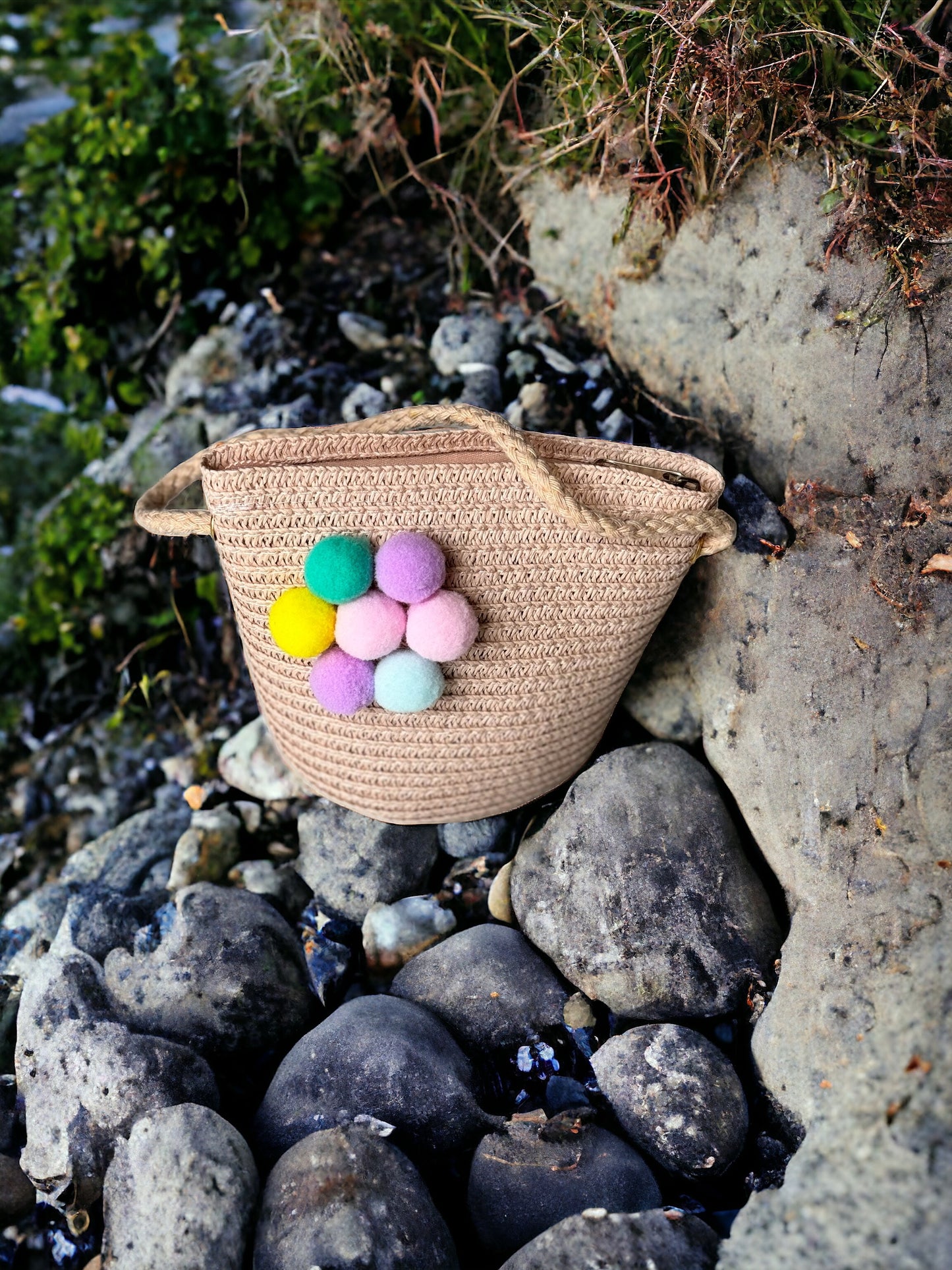 Sunny Days Sparkle: Mini Straw Beach Bag (5")