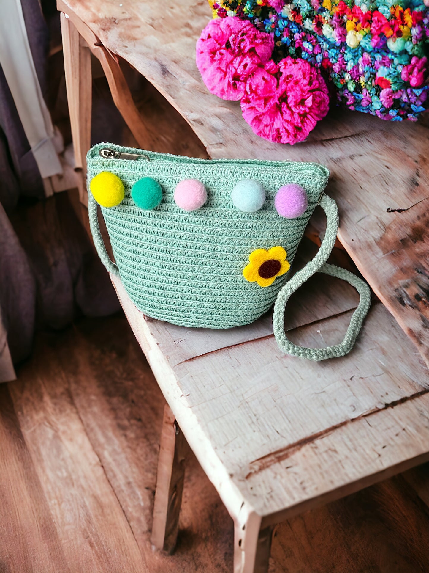 Sunny Days Sparkle: Mini Straw Beach Bag (5")