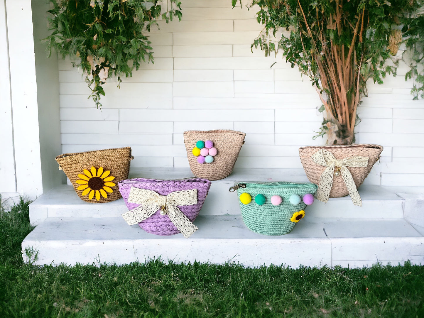 Sunny Days Sparkle: Mini Straw Beach Bag (5")