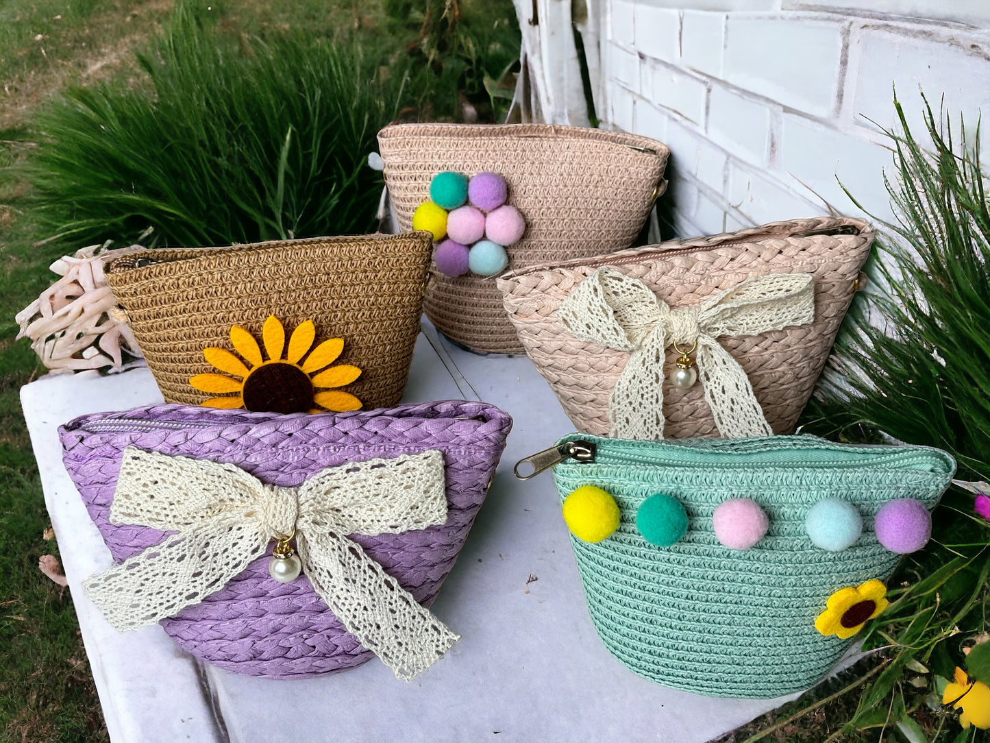 Sunny Days Sparkle: Mini Straw Beach Bag (5")