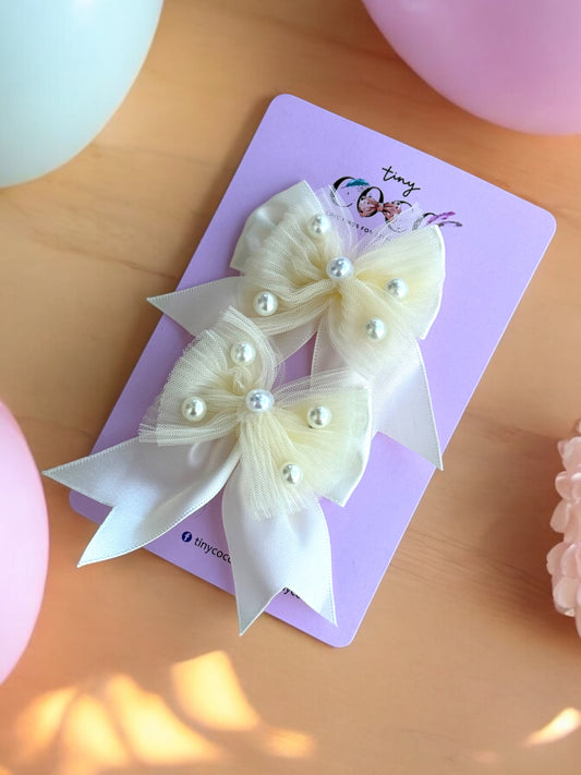 Elegant Pearl Bow Hairpins (Available in various colors)