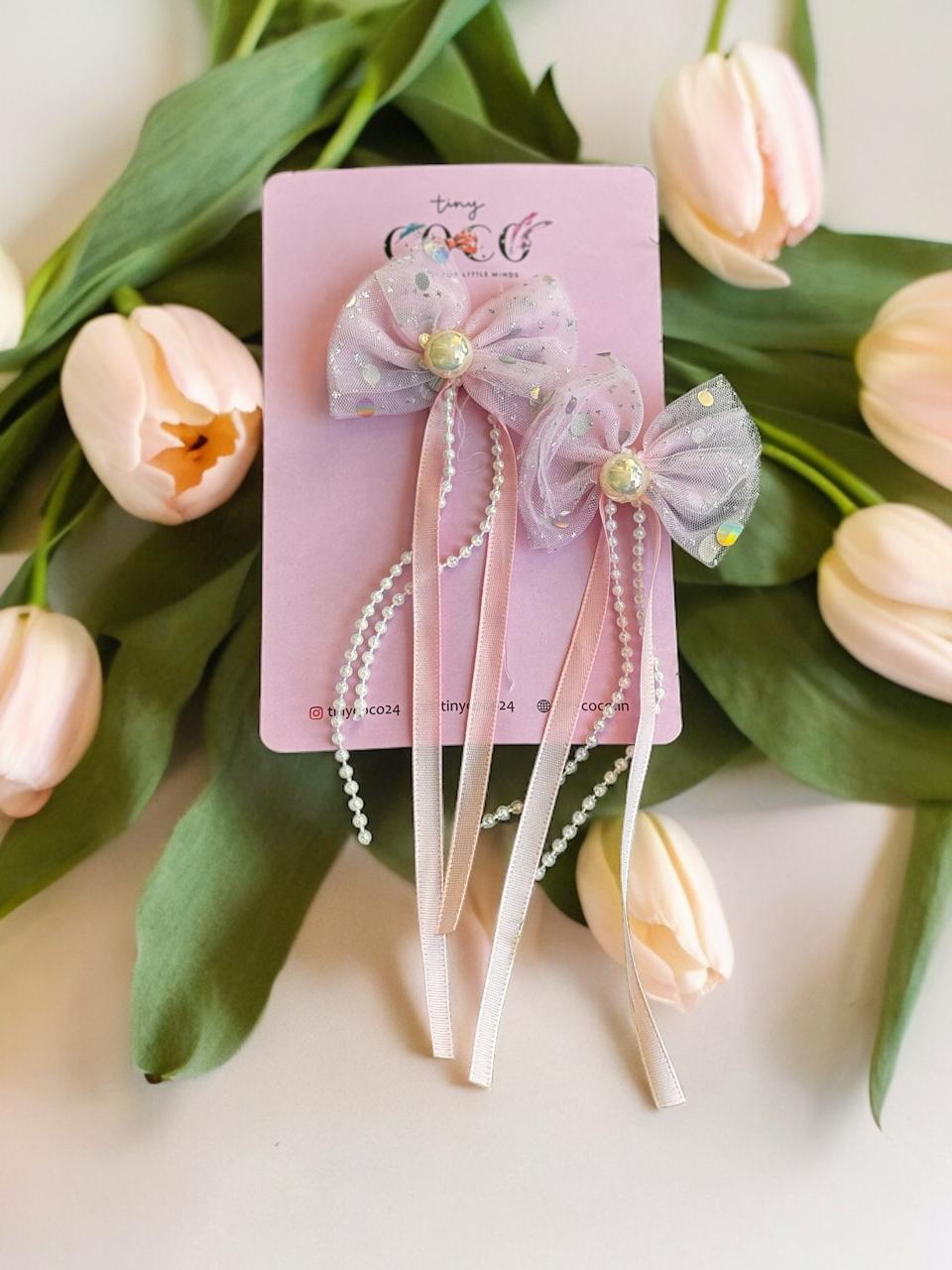 Shimmering Swirls: Pearl and Ribbon Tassel Hair Pins