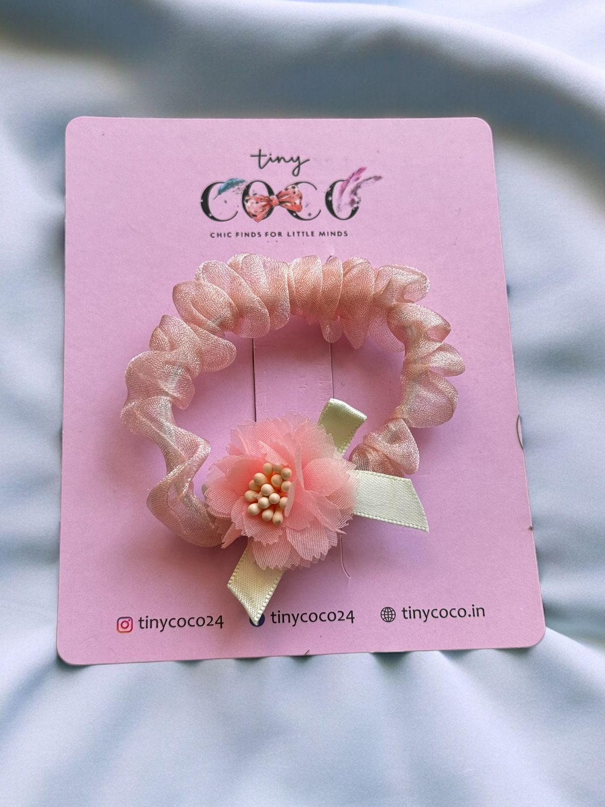 Tiny Coco Organza Scrunchie with Blooming Flower