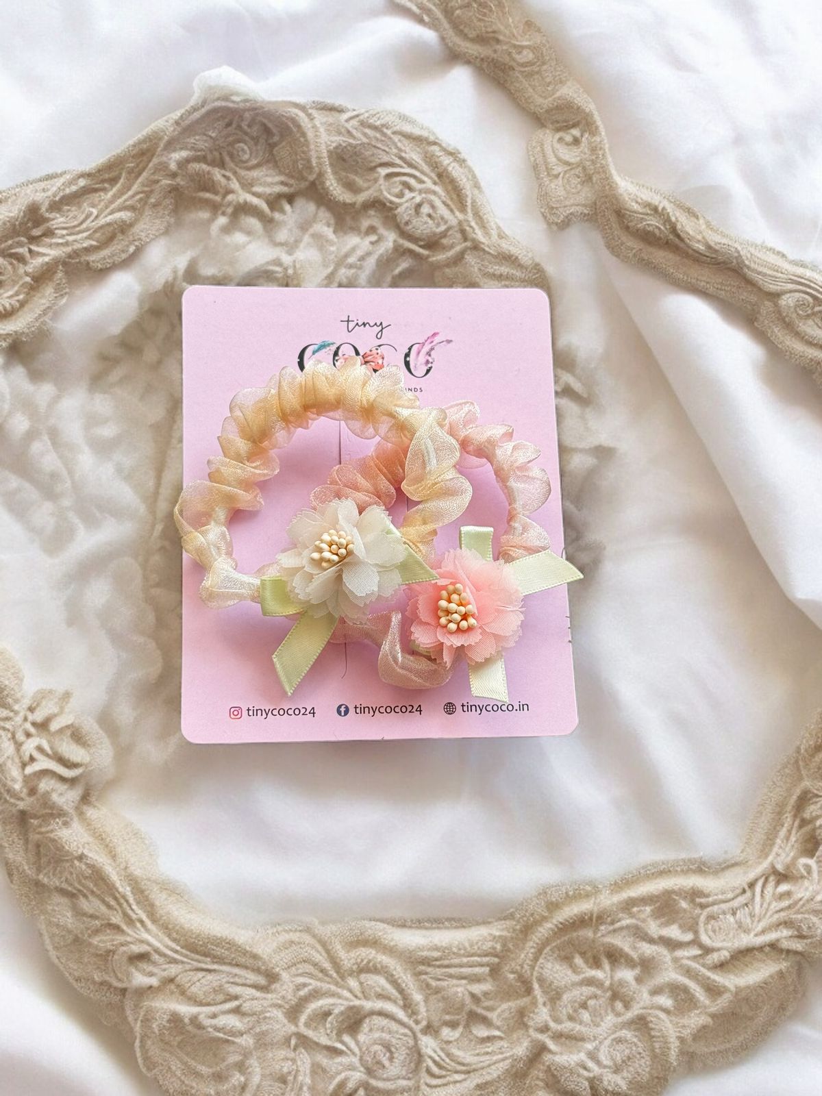 Tiny Coco Organza Scrunchie with Blooming Flower